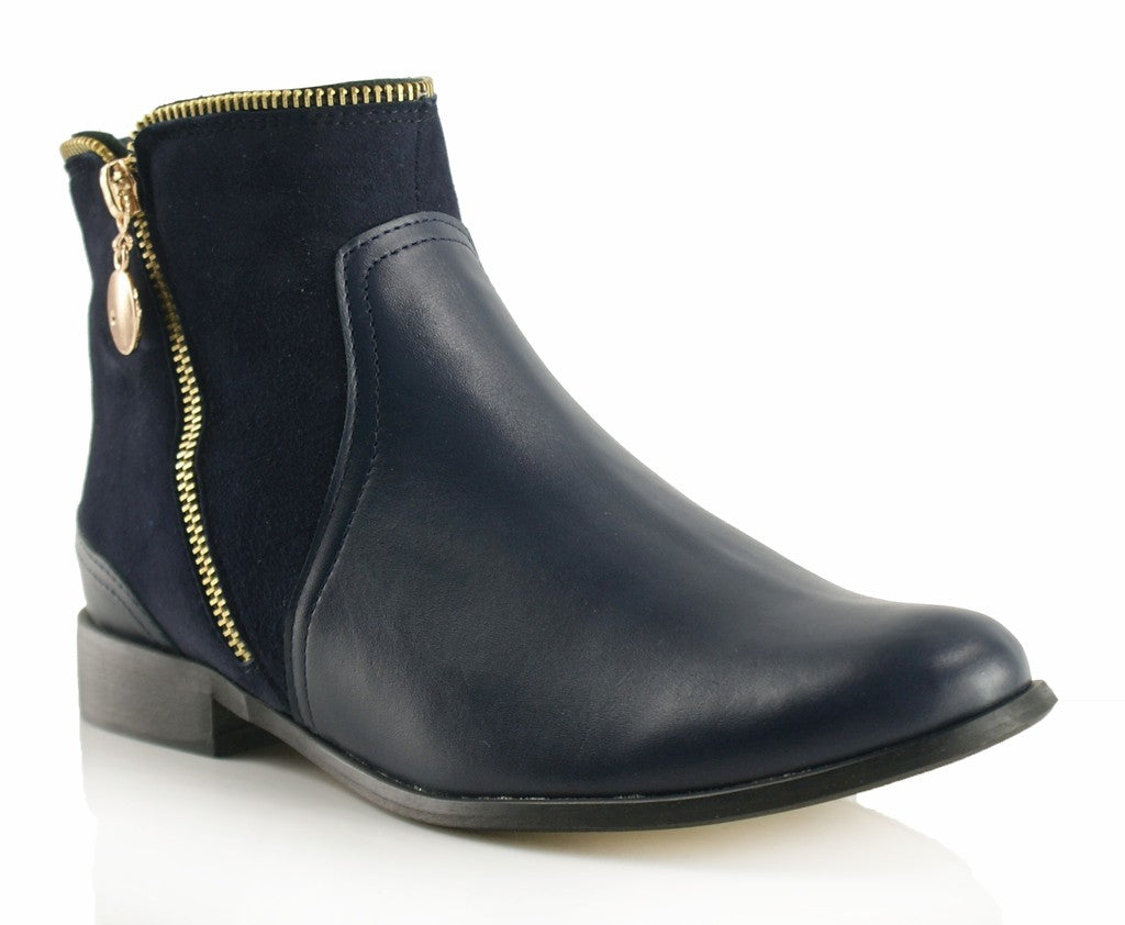 Bosccolo Womens Boots With Zipper - Navy Blue/Suede