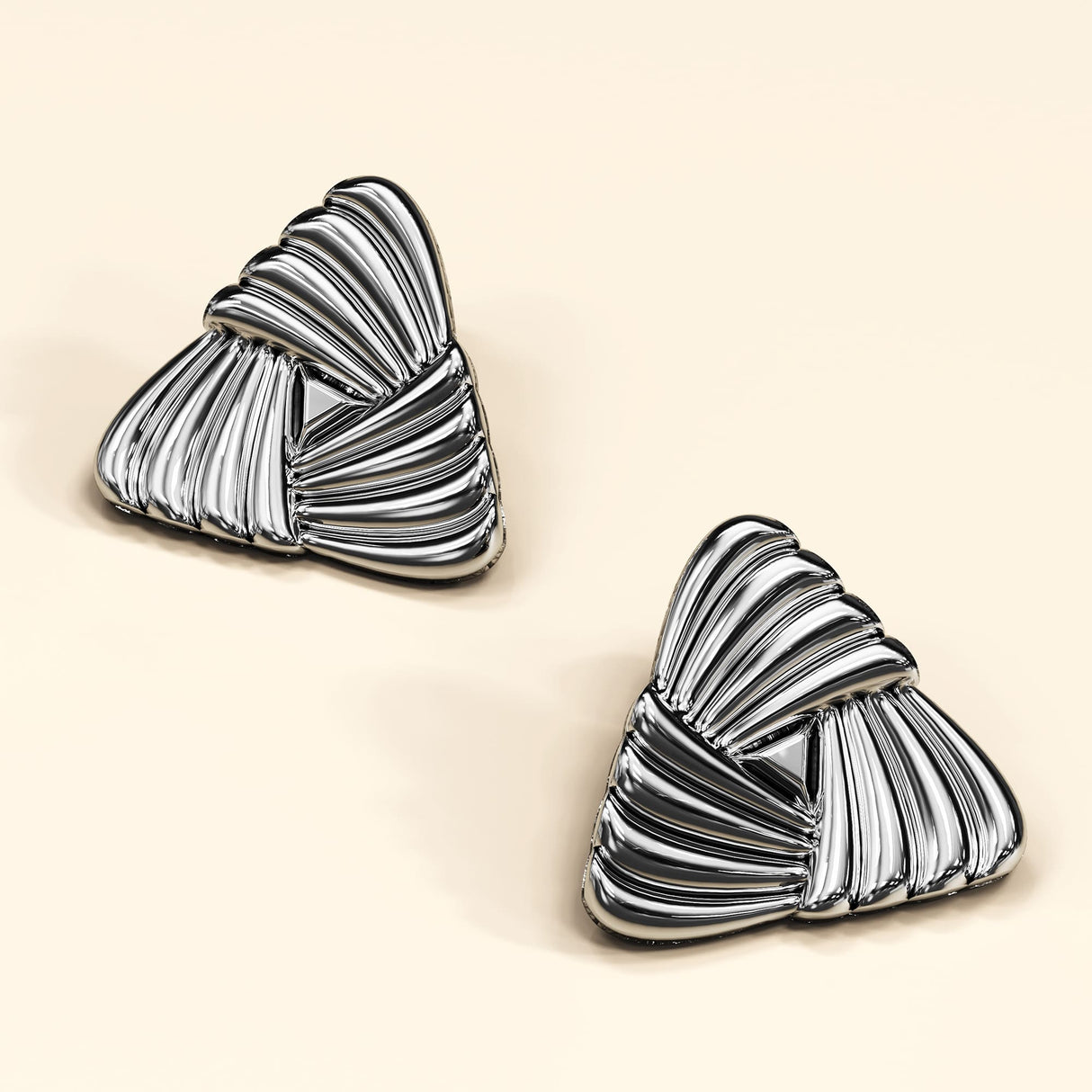 Bullion Gold Ridged Triangle White Gold layered Stud Earrings
