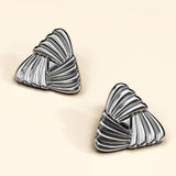 Bullion Gold Ridged Triangle White Gold layered Stud Earrings