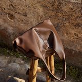 Nalandu Soft Slouch Genuine Leather Oversized Tote Bag - Coffee