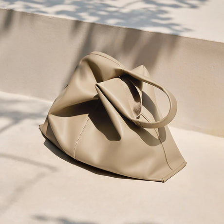 Nalandu Soft Slouch Genuine Leather Oversized Tote Bag - Taupe