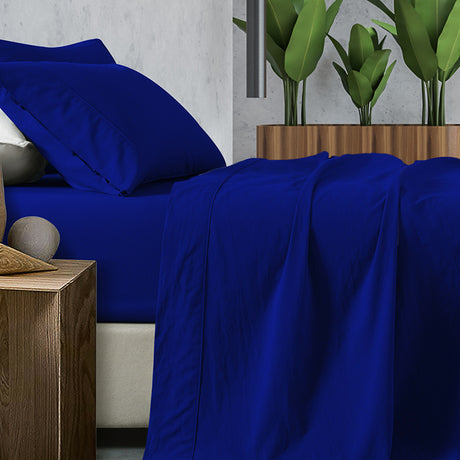 Royal Comfort Vintage Washed 100 % Cotton Sheet Set- Royal Blue