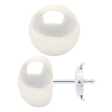 Earrings In Yellow Gold 375 and Real Cultured Freshwater Pearls Button 10-11 mm - Natural White - Longueur 42 cm
