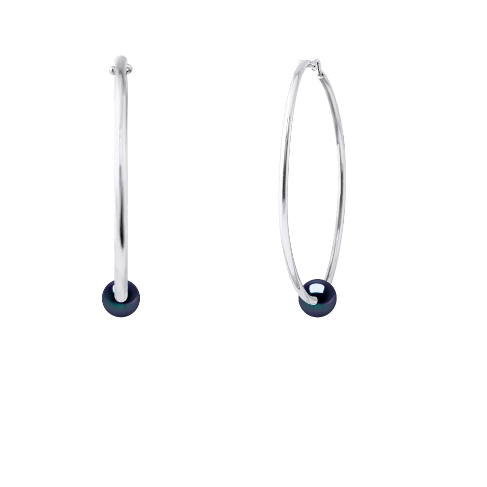 Earrings Freshwater Pearl Black Sterling Silver 10-11mm