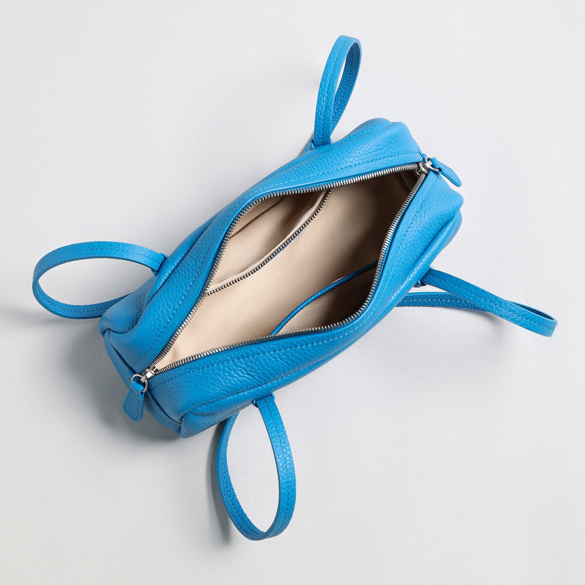 Structured Pebbled Leather Pillow Bag - Blue