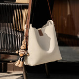 Nalandu Natalia Rabbit Charm Leather Work Tote Bag - Ivory