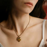 Bullion Gold Floral Heart Photo Locket Necklace