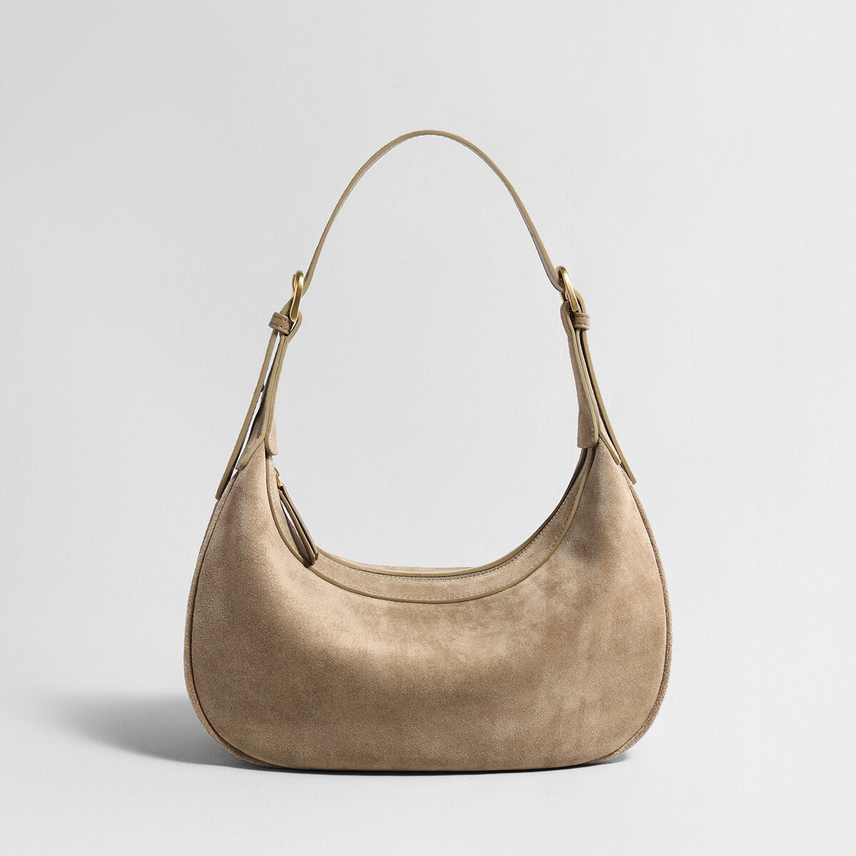 Suede Leather Crescent Hobo Bag - Oat