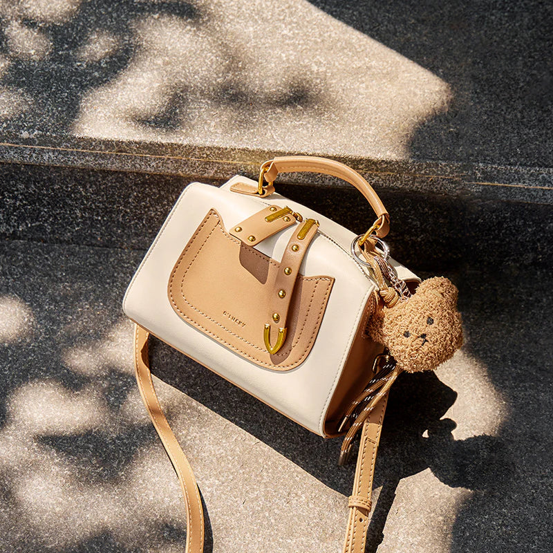 Nalandu Vienna Contrast Buckle Top Handle Crossbody Bag - Apricot