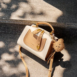 Nalandu Vienna Contrast Buckle Top Handle Crossbody Bag - Apricot
