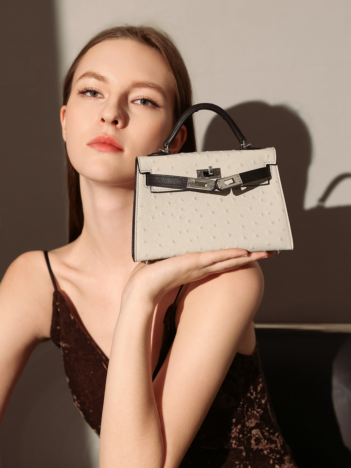 Aurelia Exotic-Embossed Leather Top Handle Bag - Grey