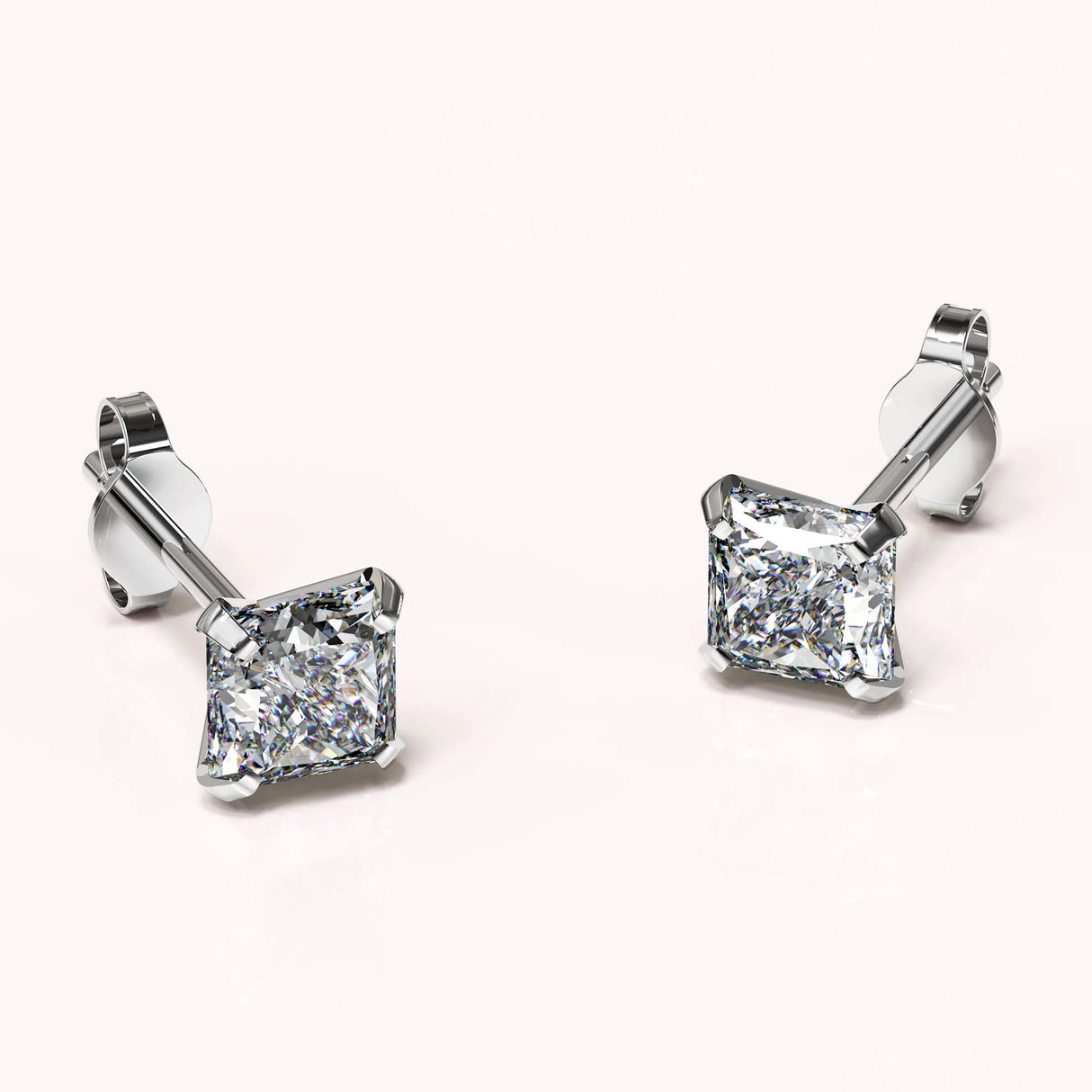 Solid 925 Sterling Silver Princess Cut Stud Earrings