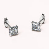 Solid 925 Sterling Silver Princess Cut Stud Earrings