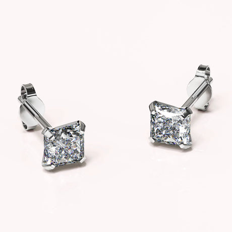 Solid 925 Sterling Silver Princess Cut Stud Earrings