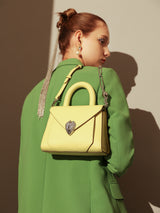 Avant Garde Silver Chain Strap Leather Top Handle Bag - Yellow