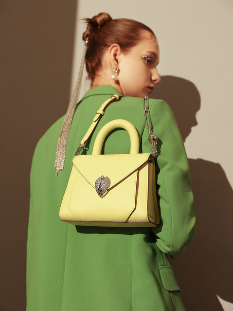 Avant Garde Silver Chain Strap Leather Top Handle Bag - Yellow