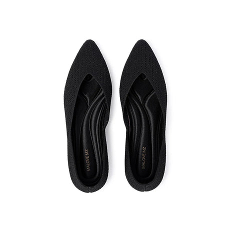 Pointed Toe Knit Ballet Flats - Black