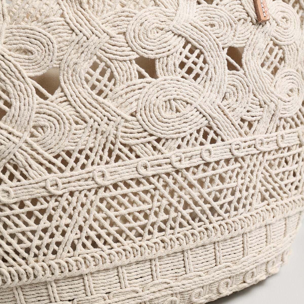 Handcrafted Multi-Pattern Macrame Tote - Ivory