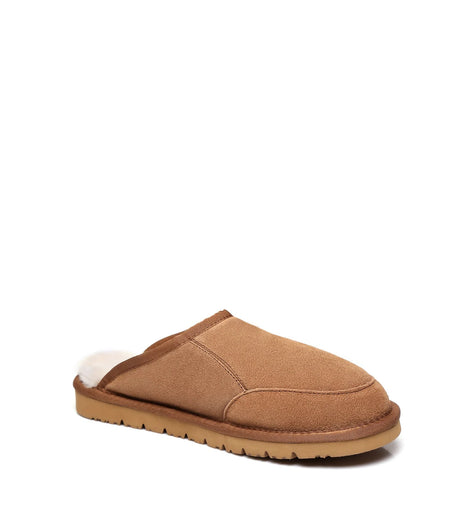 Men Bred Cow Suede Slipper in Chestnut