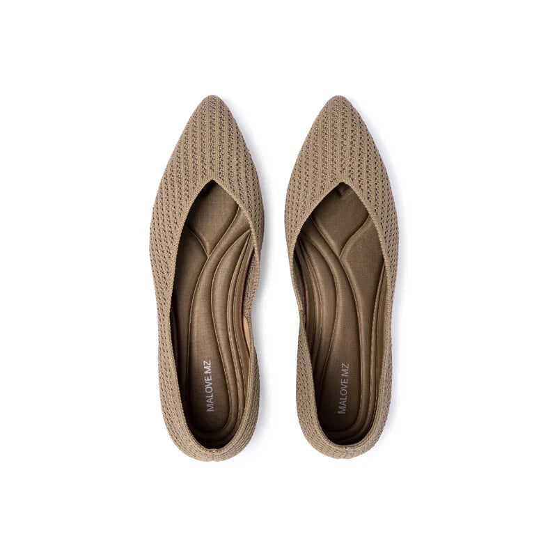 Pointed Toe Knit Ballet Flats - Mocha