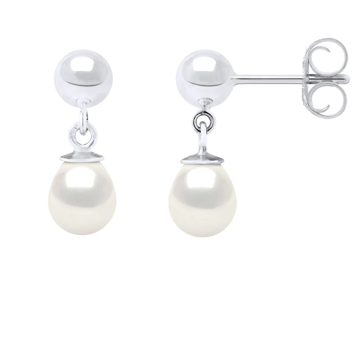 Drop Earrings Freshwater Pearl White Sterling Silver 6-7mm