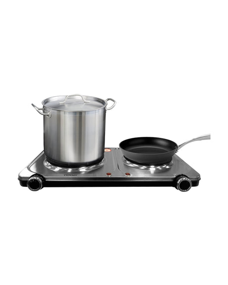 TODO 2250W Twin Hotplate Electric Cooktop Dual Plate Stainless Steel