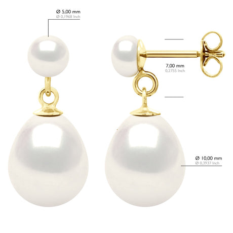 Double Earrings Yellow Gold - Natural White - Height Earrings 22 mm