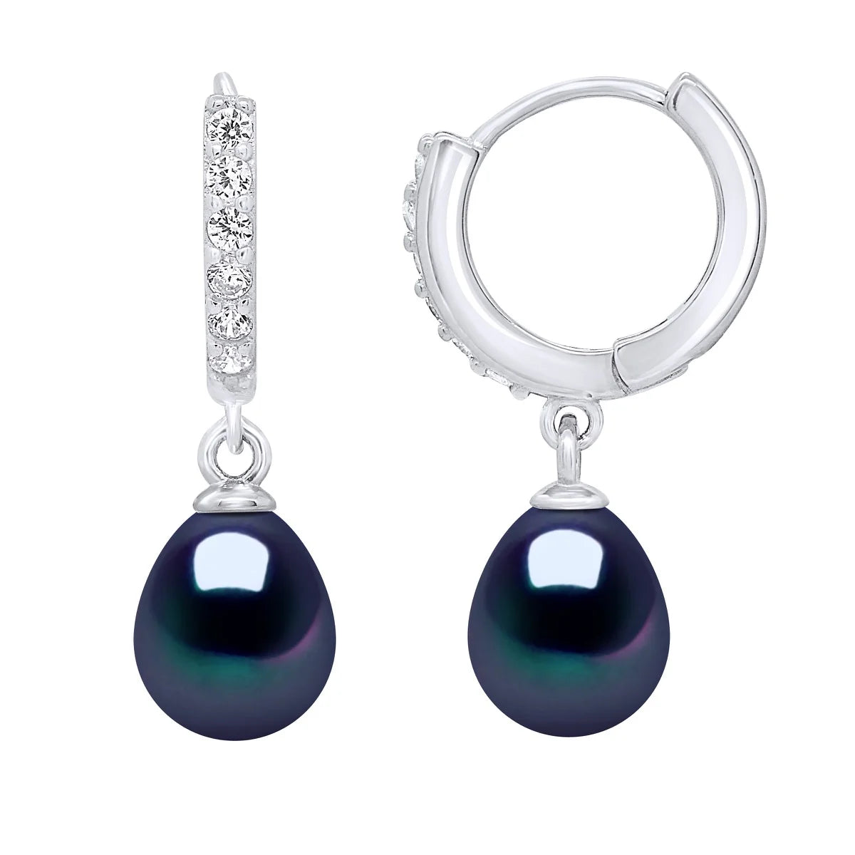 Manufacture Royale Hoop Drop Earrings Freshwater Pearl & Cubic Zirconia Black