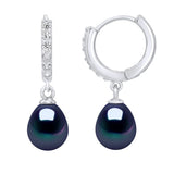 Manufacture Royale Hoop Drop Earrings Freshwater Pearl & Cubic Zirconia Black