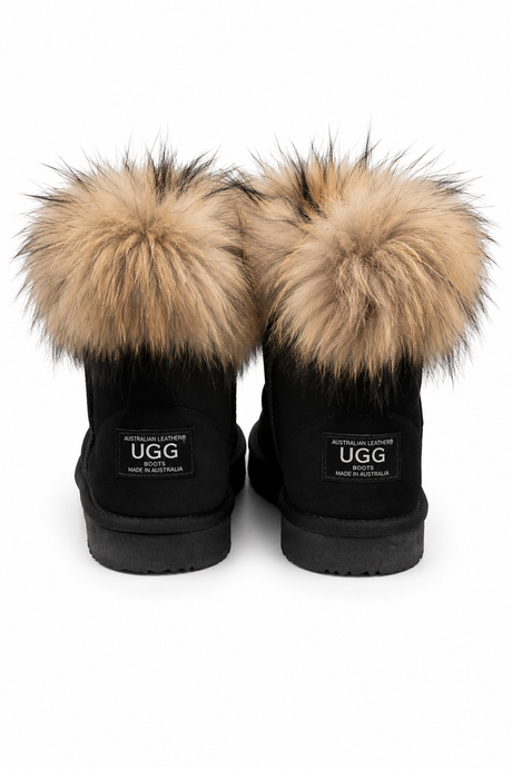 Australian Leather Ugg Fur Short Uggs - Black - AU6