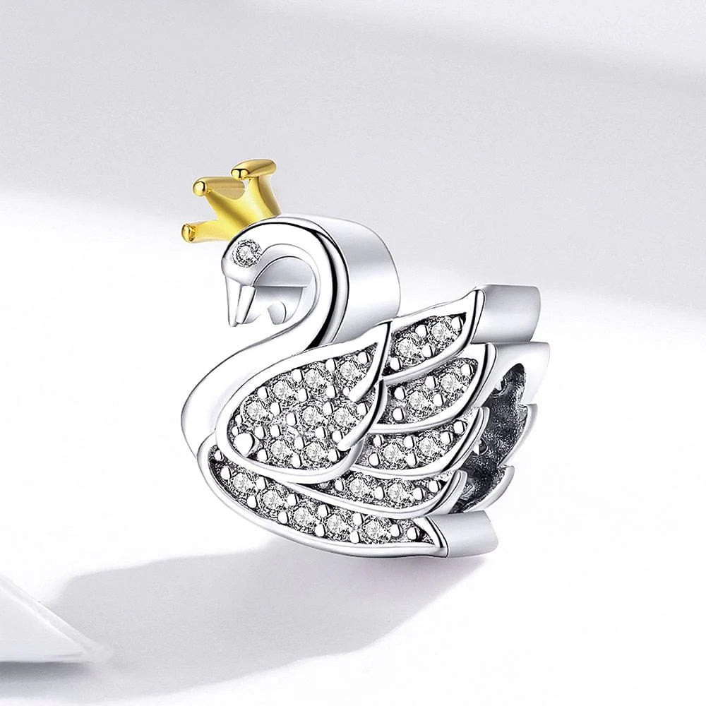 Solid 925 Sterling Duchess Swan CZ Charm