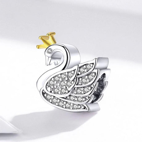 Solid 925 Sterling Duchess Swan CZ Charm