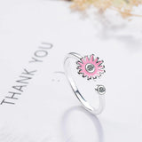Adjustable Pink Daisy Flower with Diamonelle Ring