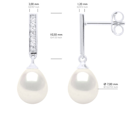 Earrings Real Cultured Freshwater Pearls Pear 7-8 mm - Natural White - Longueur 42 cm