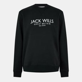 Jack Wills Men's Belvue Graphic Logo Crew Neck Sweatshirt - Black