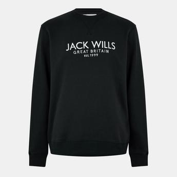 Jack Wills Men's Belvue Graphic Logo Crew Neck Sweatshirt - Black