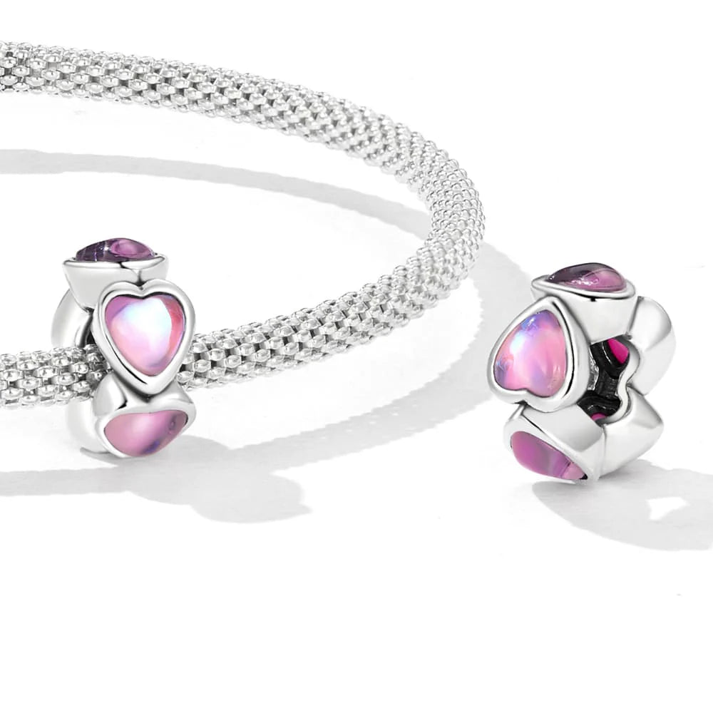 Solid 925 Signature Silver Puffy Hearts Charm