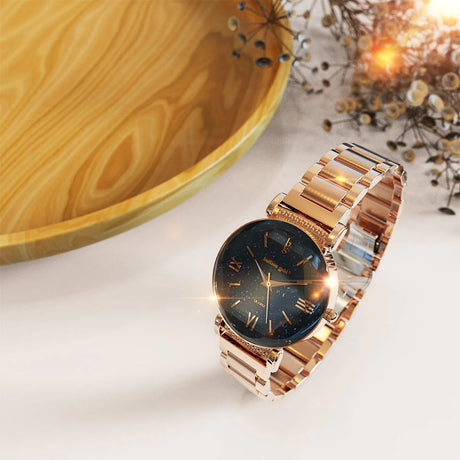 Bullion Gold Bullion Gold Romish Watch Embellished with Glittering Crystals - Rose Gold and Black