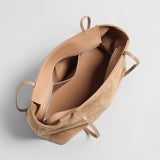 Suede Leather Structured Shoulder Bag - Oat