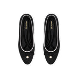 Shallow Wedge Pearl Bow Work Shoes - Black