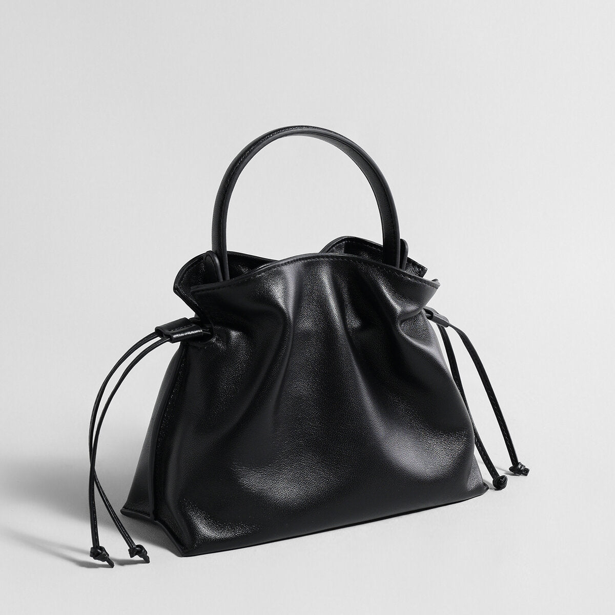 Soft Lambskin Leather Fortune Pouch Bag - Black