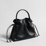 Soft Lambskin Leather Fortune Pouch Bag - Black