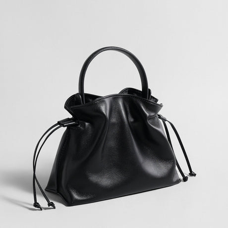 Soft Lambskin Leather Fortune Pouch Bag - Black