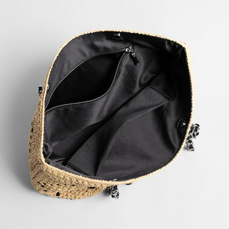Handwoven Straw Chain Tote Bag - Black