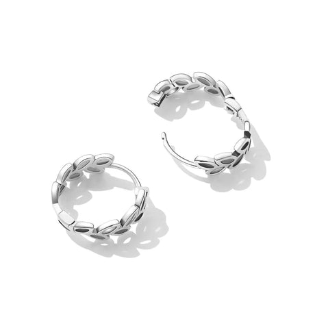 Solid 925 Signature Silver Olive Leaves Arc Earrings