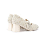 French Vintage Mary Jane Block Heels - Ivory