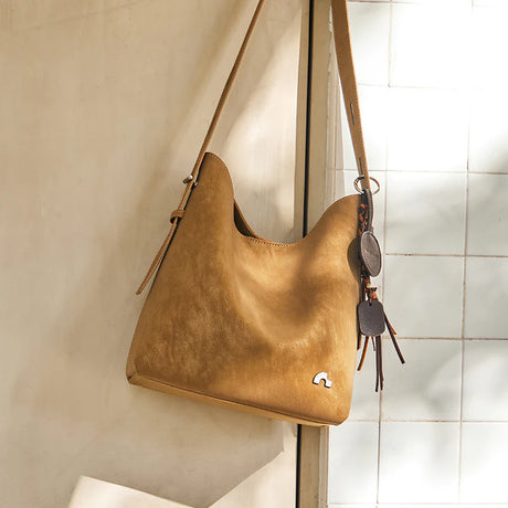 Nalandu Vintage Leather Large Capacity Tote Bag - Camel