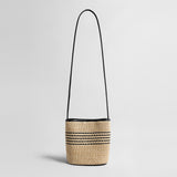 Striped Woven Straw Bucket Bag - Natural