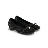 Classic Bow Tweed Quilted Pumps - Black