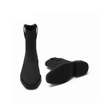 Knit Block Heel Ankle Boots - Black